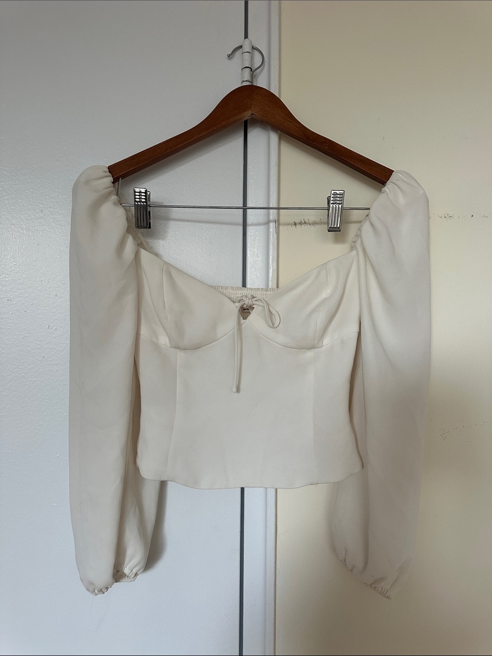 Wilfred Novella Blouse Cream Off-Shoulder Puff Sleeve Corset Top